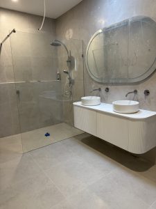 Renovated bathroom vanity and basins