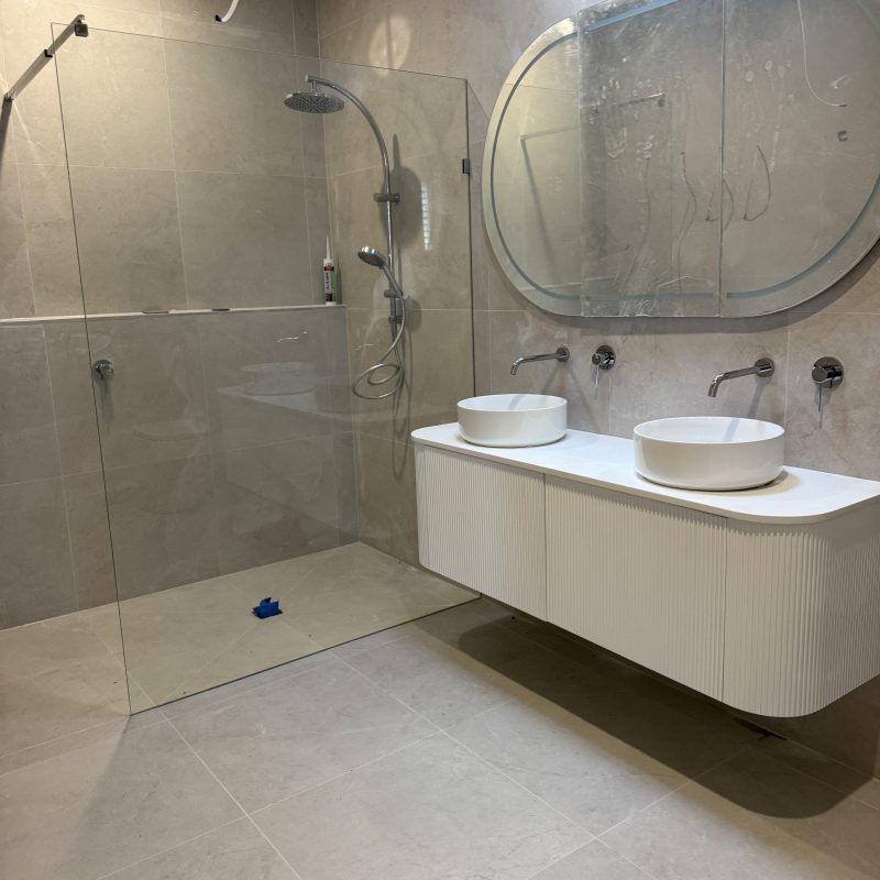 Renovated bathroom vanity and basins